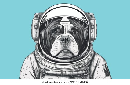 Hand drawn dog hipster astronaut vector illustration. Bulldog astronaut in outer space t-shirt design