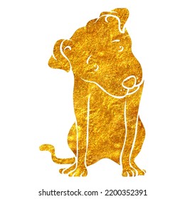 Hand drawn dog icon in gold foil texture vector illustration