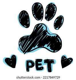 hand drawn dog paw logo pet shop illustration icon animal products vector
