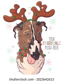 Hand drawn dog portrait with Christmas accessories Vector. Isolated objects for your design. Each object can be changed and moved.