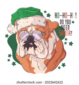 Hand drawn dog portrait with Christmas accessories Vector. Isolated objects for your design. Each object can be changed and moved.