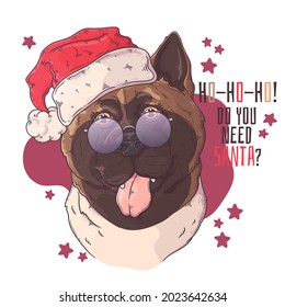 Hand drawn dog portrait with Christmas accessories Vector. Isolated objects for your design. Each object can be changed and moved.
