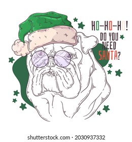 Hand drawn dog portrait with Christmas accessories Vector. Isolated objects for your design. Each object can be changed and moved.