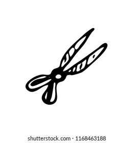 Hand drawn dog scissors doodle. Sketch pets icon. Decoration element. Isolated on white background. Vector illustration.