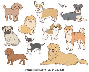 Dibujado a mano perro conjunto Ilustración vectorial