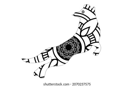Hand drawn dog. Sketch for anti-stress adult coloring book in zen-tangle style. Vector illustration for coloring page.