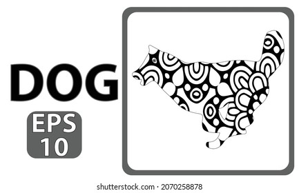 Hand drawn dog. Sketch for anti-stress adult coloring book in zen-tangle style. Vector illustration for coloring page.