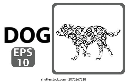 Hand drawn dog. Sketch for anti-stress adult coloring book in zen-tangle style