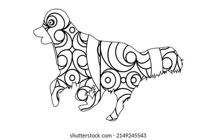 Hand drawn dog. Sketch for anti-stress adult coloring book in zen-tangle style. Vector illustration for coloring page.