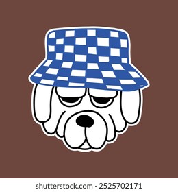 hand drawn dog wearing bucket hat illustration