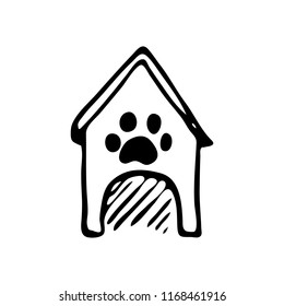 Hand drawn doghouse doodle. Sketch pets icon. Decoration element. Isolated on white background. Vector illustration.