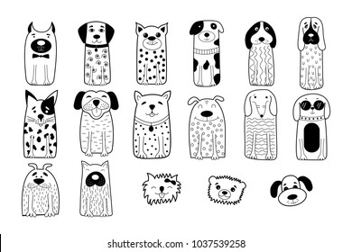 Hand drawn dogs. Funny animals. Vector illustration. Can be used for child books, cards, mug, T-shirt print.