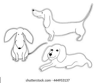 Hand drawn dogs for kid coloring book. Isolated dog stickers