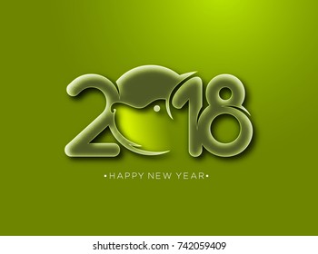 Hand drawn dogs new year, celebration, holiday, 2018, green background, vector illustration