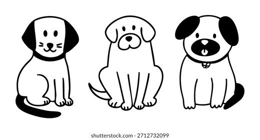 Perros dibujados a mano en estilo doodle lindo. Vector colección de ilustraciones de cachorros. 