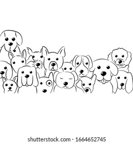 Hand drawn dogs, simple design. Set of cute doodle on white background.