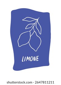 Cartaz desenhado à mão de dolce vita com limão. Ilustração de vetor de verão italiano. Citrinos sobre fundo azul. Vida de estilo mediterrâneo. Amalfi, desenho de arte positano.