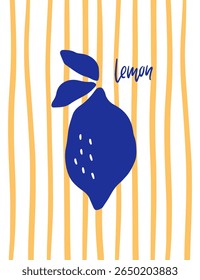 Hand drawn dolce vita poster with lemon. Italian summer vector illustration. Citrus fruit on spripe background. Mediterranean style life. Amalfi, positano art drawing.