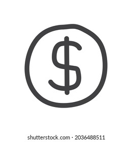 Hand gezeichnetes Dollarzeichen Symbol, editierbare Vektorgrafik