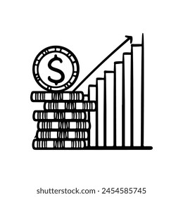 Hand drawn of dollar coins and graphic statistic