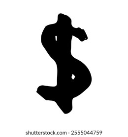 Hand drawn dollar currency symbol. Brush stroke doodle. Single element for design