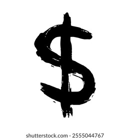 Hand drawn dollar currency symbol. Brush stroke doodle. Single element for design
