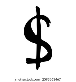 Hand drawn dollar currency symbol. Brush stroke doodle. Single element for design