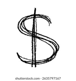 Hand drawn dollar currency symbol. Brush stroke doodle. Single element for design