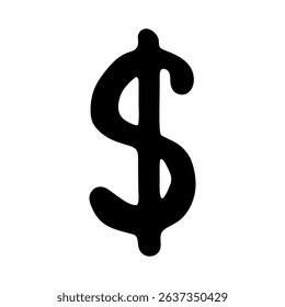 Hand drawn dollar currency symbol. Brush stroke doodle. Single element for design