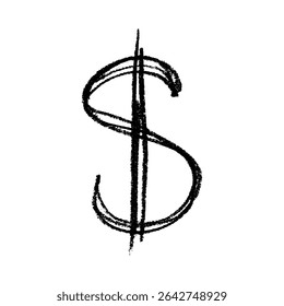 Hand drawn dollar currency symbol. Brush stroke doodle. Single element for design