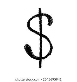 Hand drawn dollar currency symbol. Brush stroke doodle. Single element for design