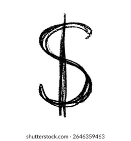 Hand drawn dollar currency symbol. Brush stroke doodle. Single element for design