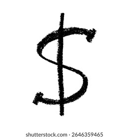 Símbolo de moneda de dólar dibujado a mano. Pincelada doodle. Elemento único para el diseño
