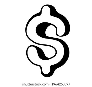 Hand drawn dollar icon in doodle style.  American currency or dollar symbol for apps and websites. Isolated on white background