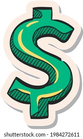Hand drawn Dollar sign icon in sticker style vector illustration