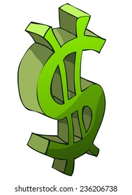Hand Drawn Dollar Sign in Perspective View, Vector Illustration isolated on White Background. 
