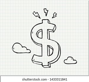  Hand drawn of dollar sign, vector illustration