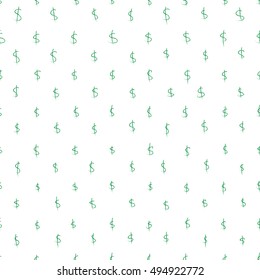 hand drawn dollar sign, vector illustration of seamless pattern white-green dollar sign.