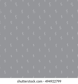 hand drawn dollar sign, vector illustration of seamless pattern grey dollar sign.