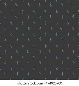 hand drawn dollar sign, vector illustration of seamless pattern grey-green dollar sign.