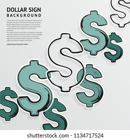Hand drawn dollar signs on white background. Vector.