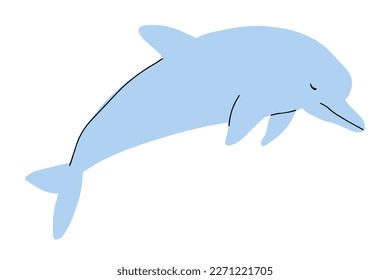 Hand drawn dolphin isolated on white background, ocean life, kids naive art