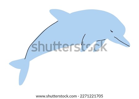 Hand drawn dolphin isolated on white background, ocean life, kids naive art