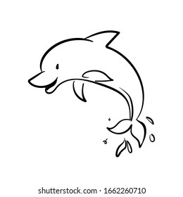 Hand drawn dolphin. line drawing dolphin for coloring book. Doodle art. sketch dolphin cute