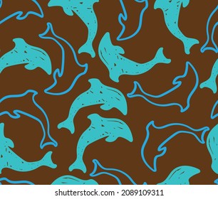 Hand Drawn Dolphin Seamless Pattern Vector Art Design