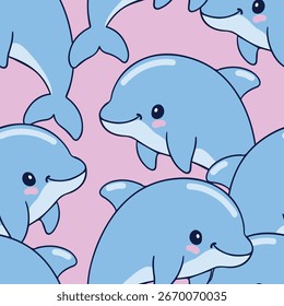 Handgezeichneter Delfin nahtloses Vektormuster, süße Meerestiere
