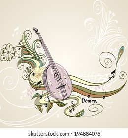 Hand drawn domra on a light background.