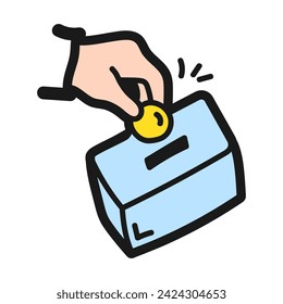 Hand drawn Donation box vector icon. Flat vector donation box doodle. Zakat doodle vector.