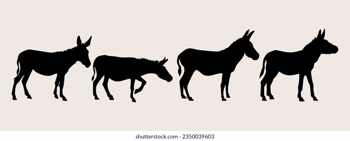 Hand Drawn Donkey Silhouette Isolated On White Background. Vector Illustration In Flat Style.