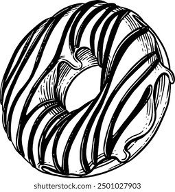 Hand drawn Donut with Chocolate Drizzle Sketch Illustration